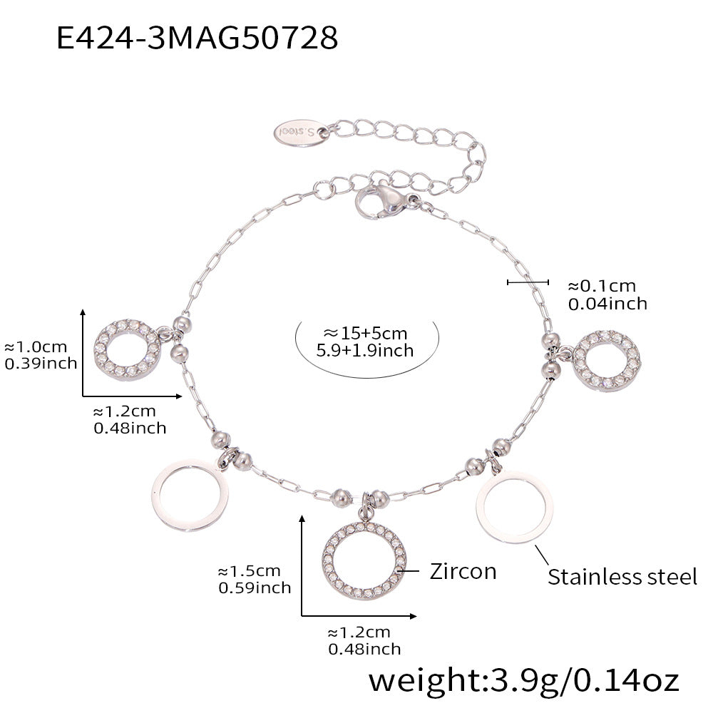 Round Zircon Bracelet Stainless Steel 18K Gold Plated