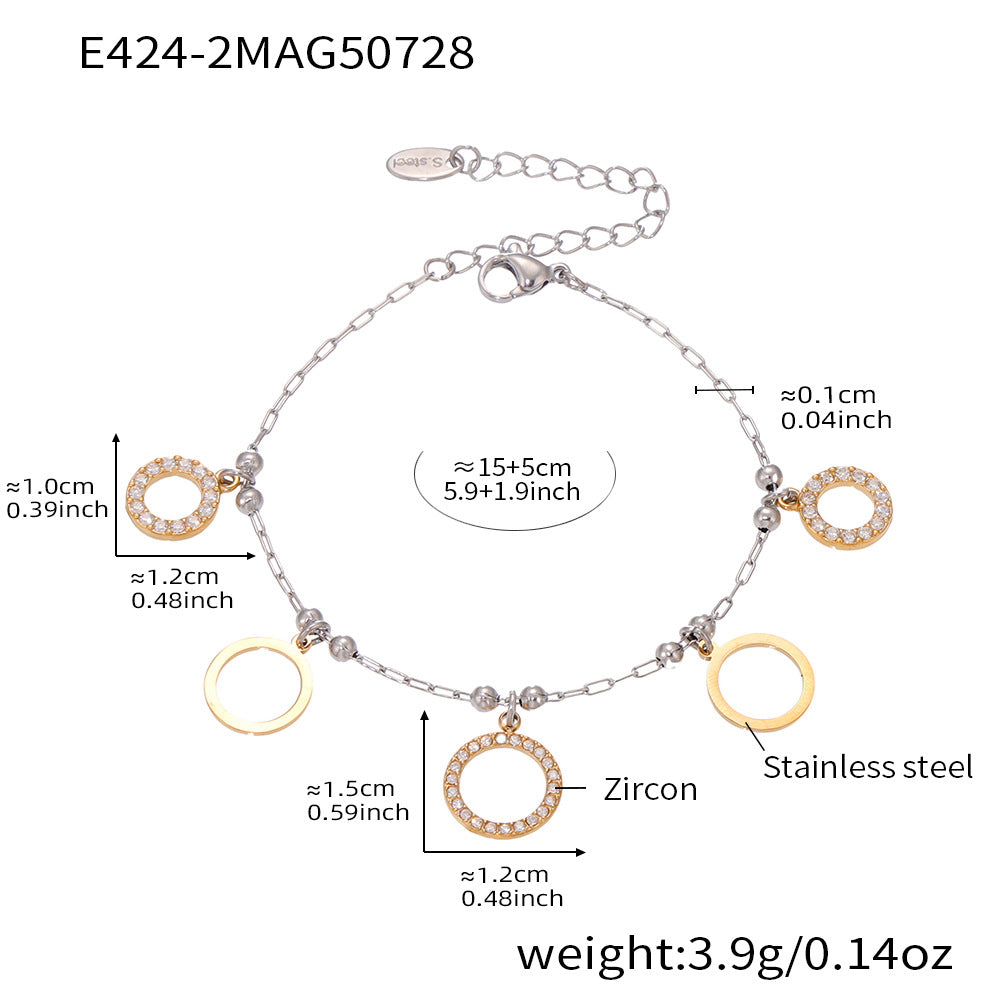 Round Zircon Bracelet Stainless Steel 18K Gold Plated