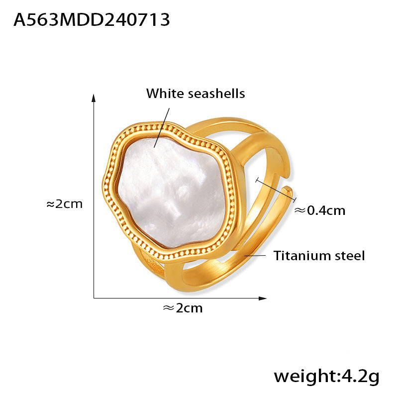 Mother of Pearl ring with gold plating – measurement and stainless steel material details