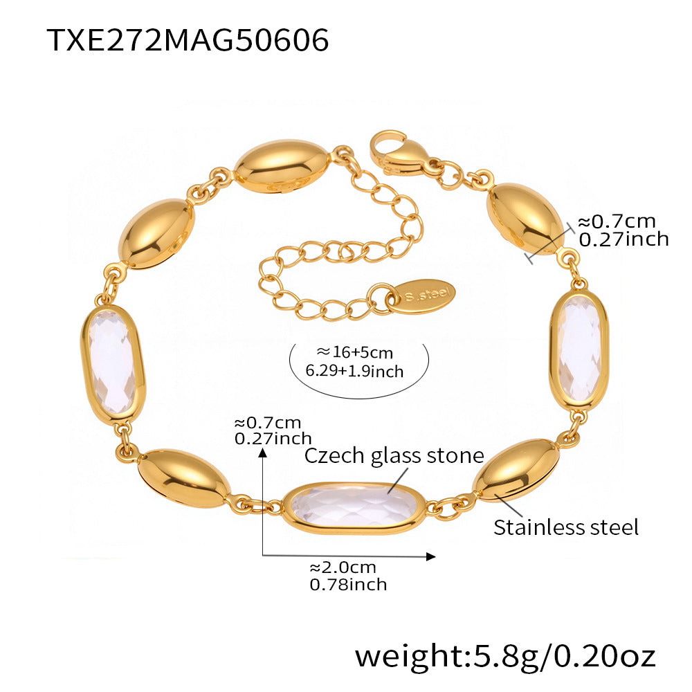 TXE272 White Czech Glass Bracelet with Weight and Material Specifications