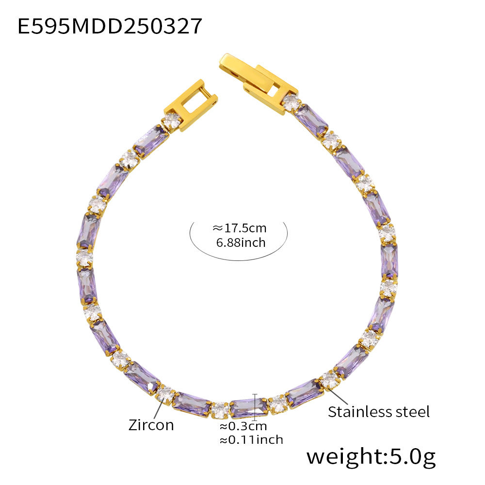 Purple gemstone beaded bracelet with gold accent – colorful stainless steel jewelry