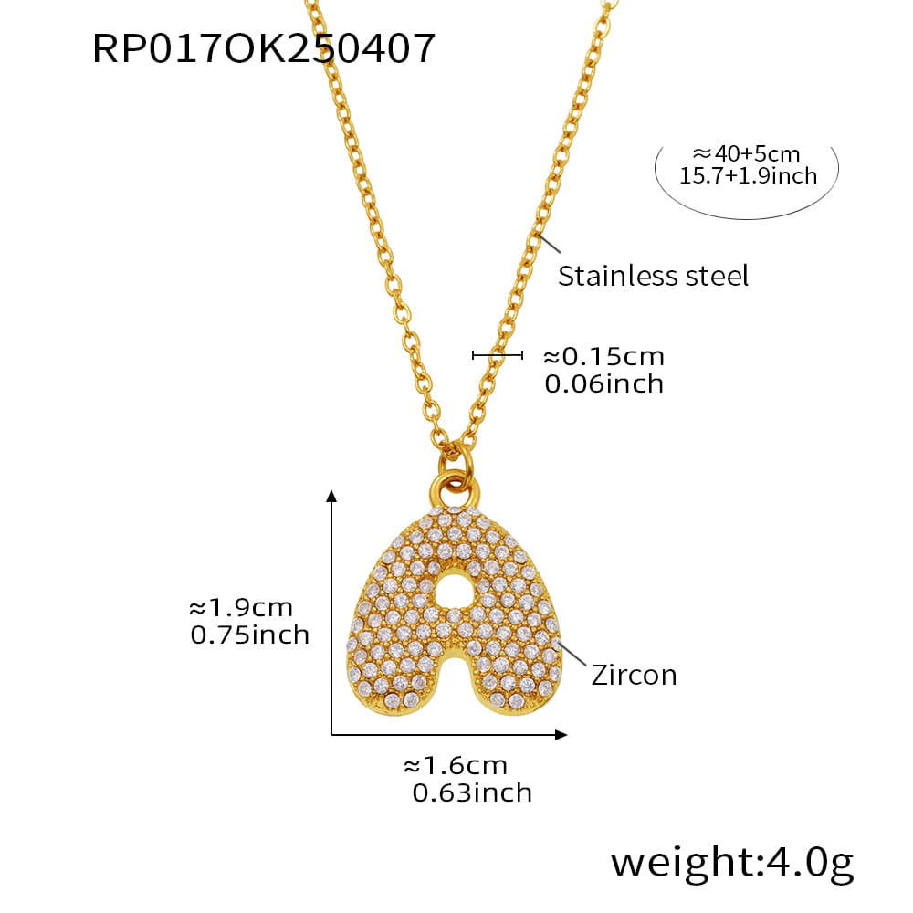 A-Z Alphabet Zircon Pendant Necklace – 18K Gold Hip-Hop Jewelry for Men & Women