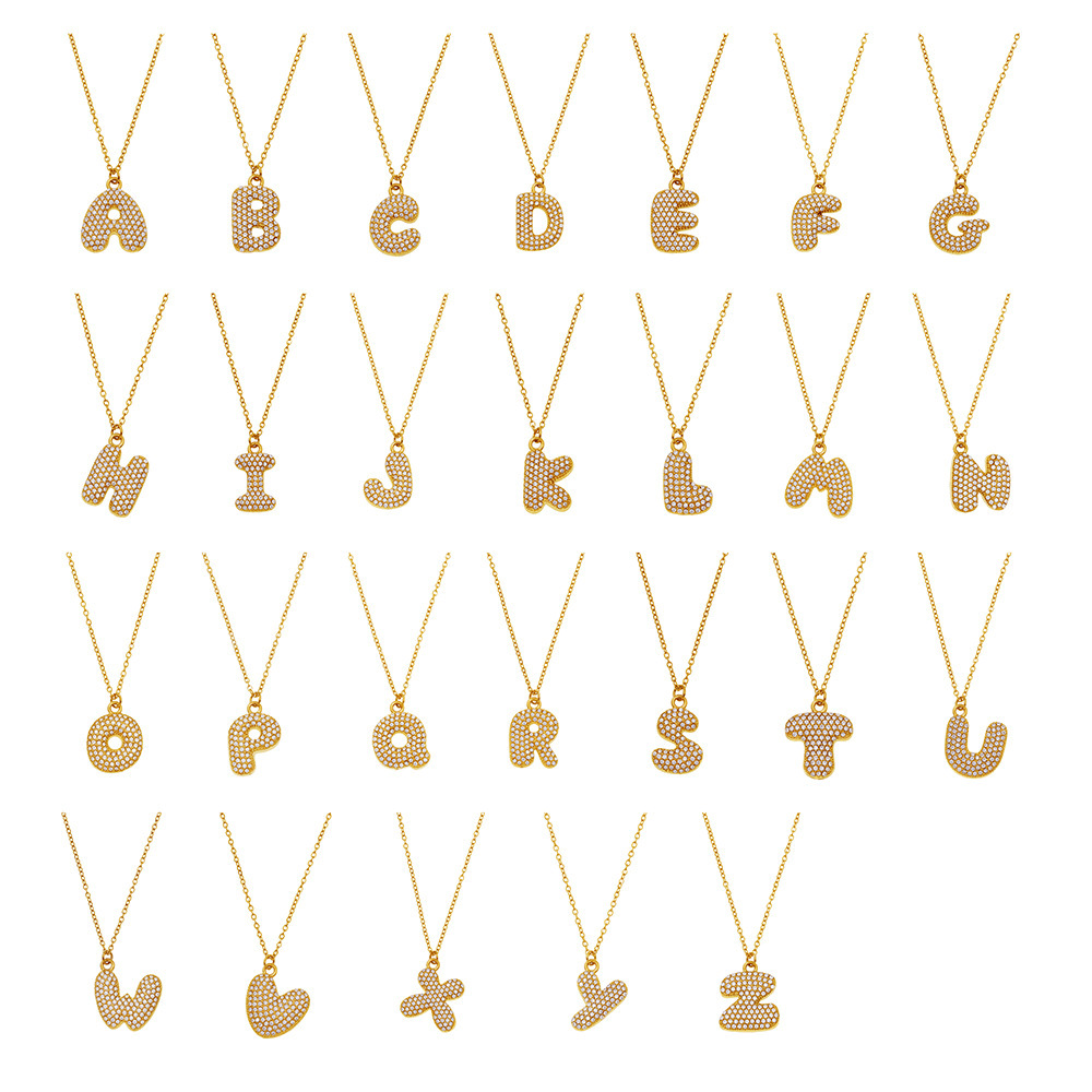 A-Z Alphabet Zircon Pendant Necklace – 18K Gold Hip-Hop Jewelry for Men & Women