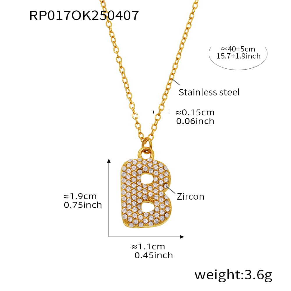 A-Z Alphabet Zircon Pendant Necklace – 18K Gold Hip-Hop Jewelry for Men & Women