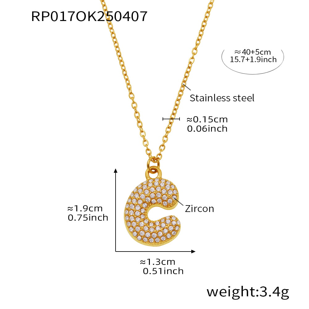 A-Z Alphabet Zircon Pendant Necklace – 18K Gold Hip-Hop Jewelry for Men & Women
