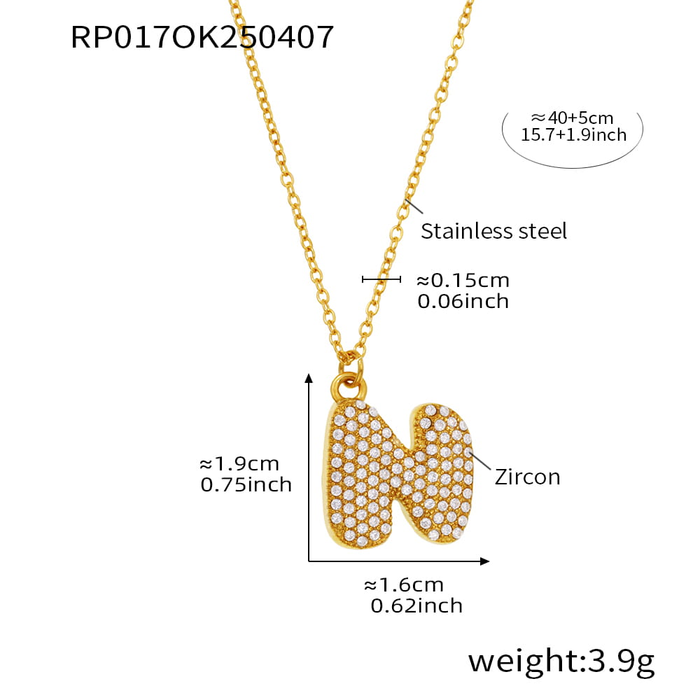 A-Z Alphabet Zircon Pendant Necklace – 18K Gold Hip-Hop Jewelry for Men & Women