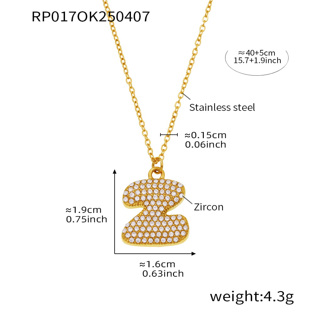 A-Z Alphabet Zircon Pendant Necklace – 18K Gold Hip-Hop Jewelry for Men & Women