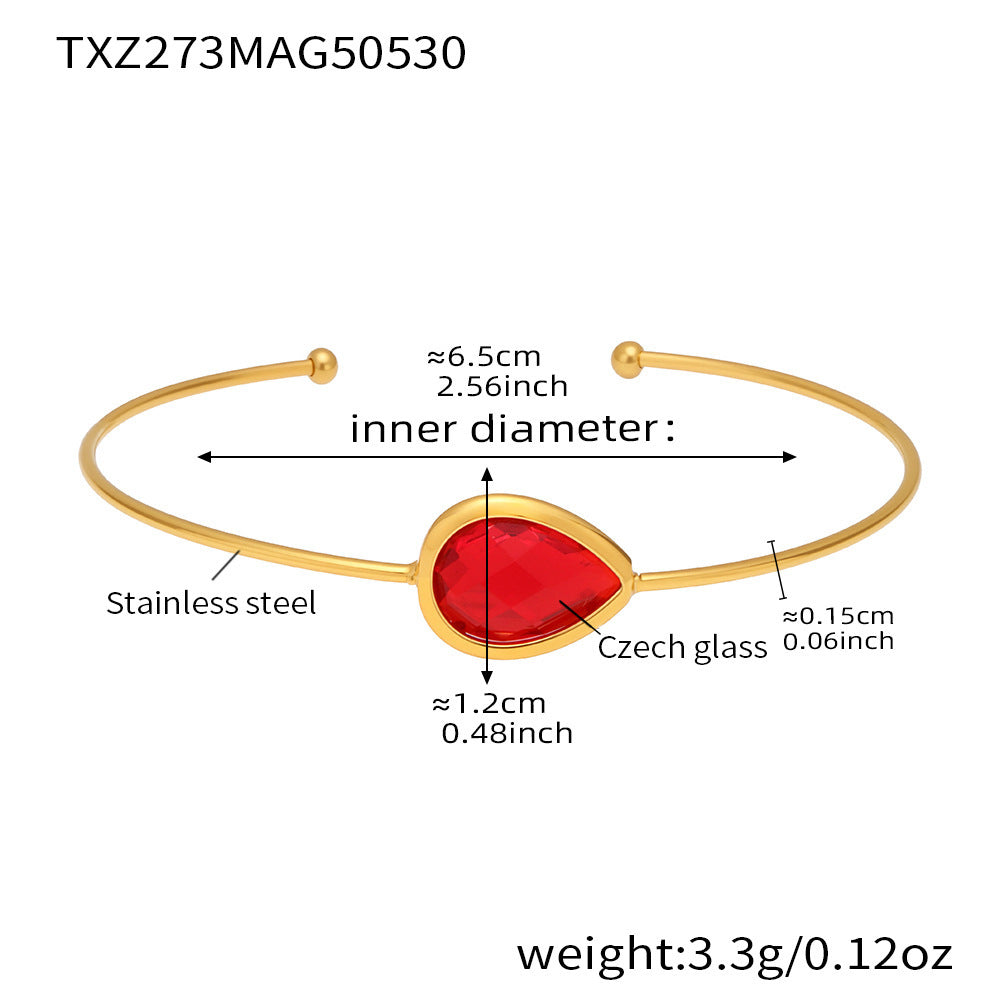 TXZ273 red Czech glass droplet bracelet in gold stainless steel
