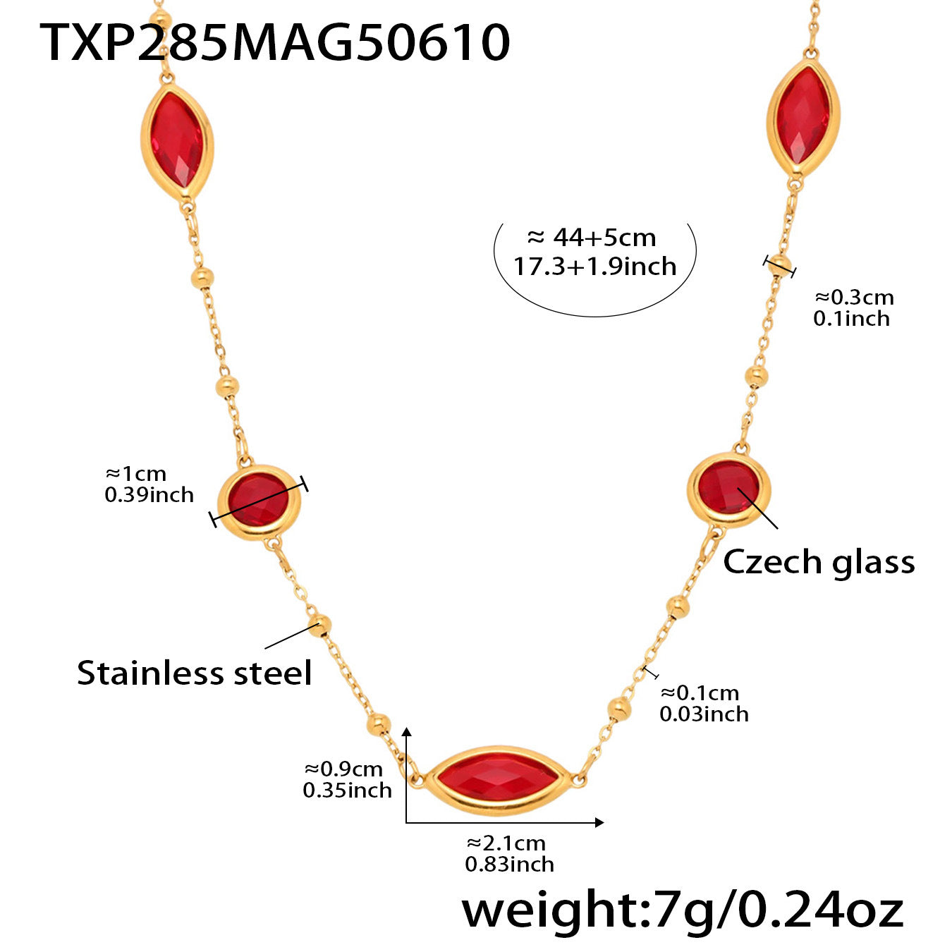 Measurement photo for red sea glass necklace