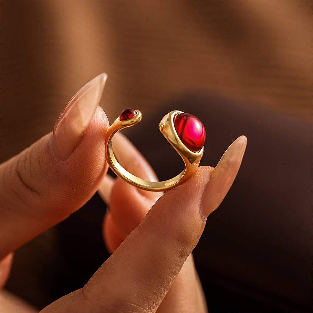 Garnet Open Ring | Waterproof Stainless Steel Minimalist Jewelry