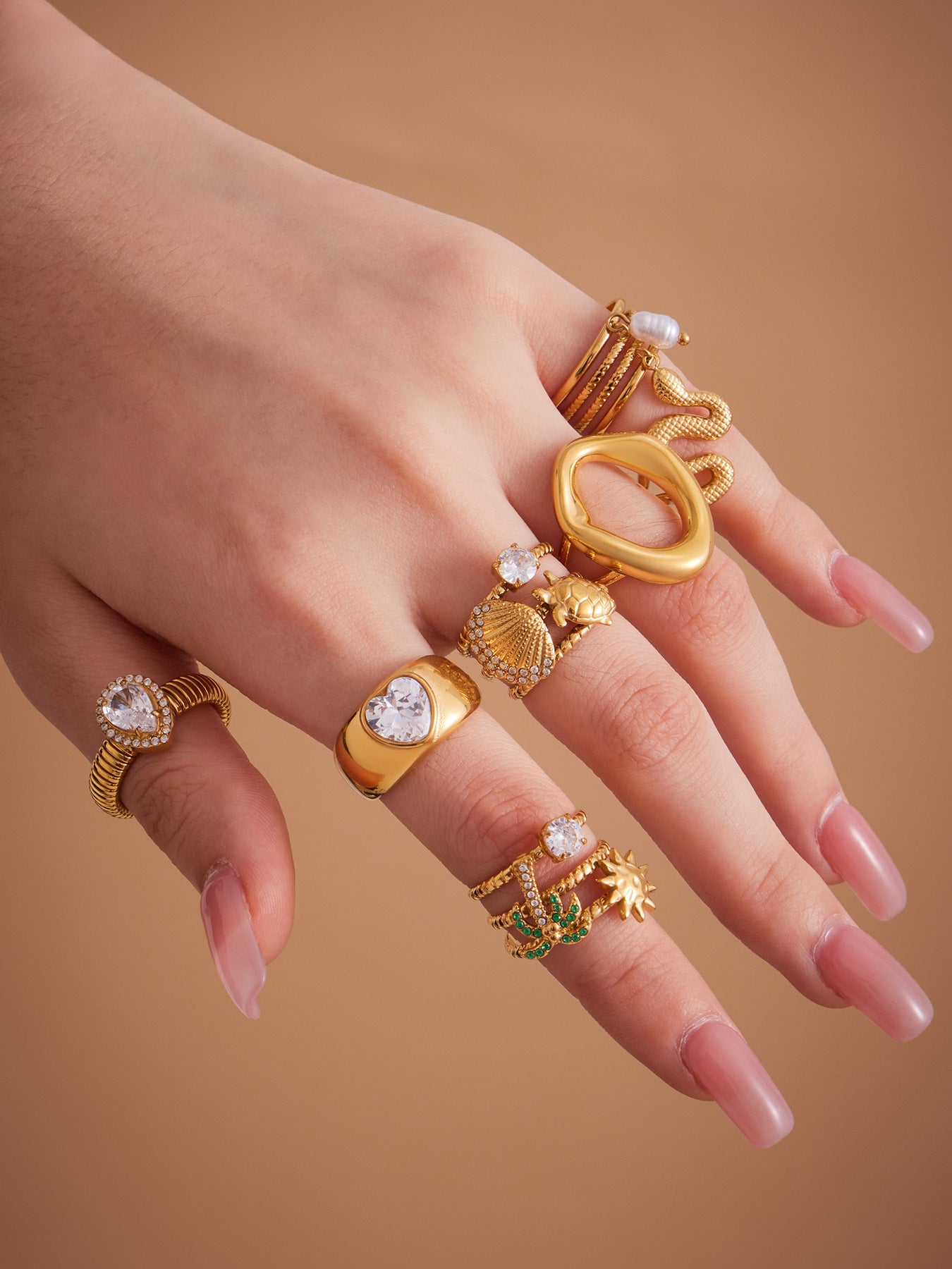 5A Zircon Stainless Steel Multi-layer Opened Rings