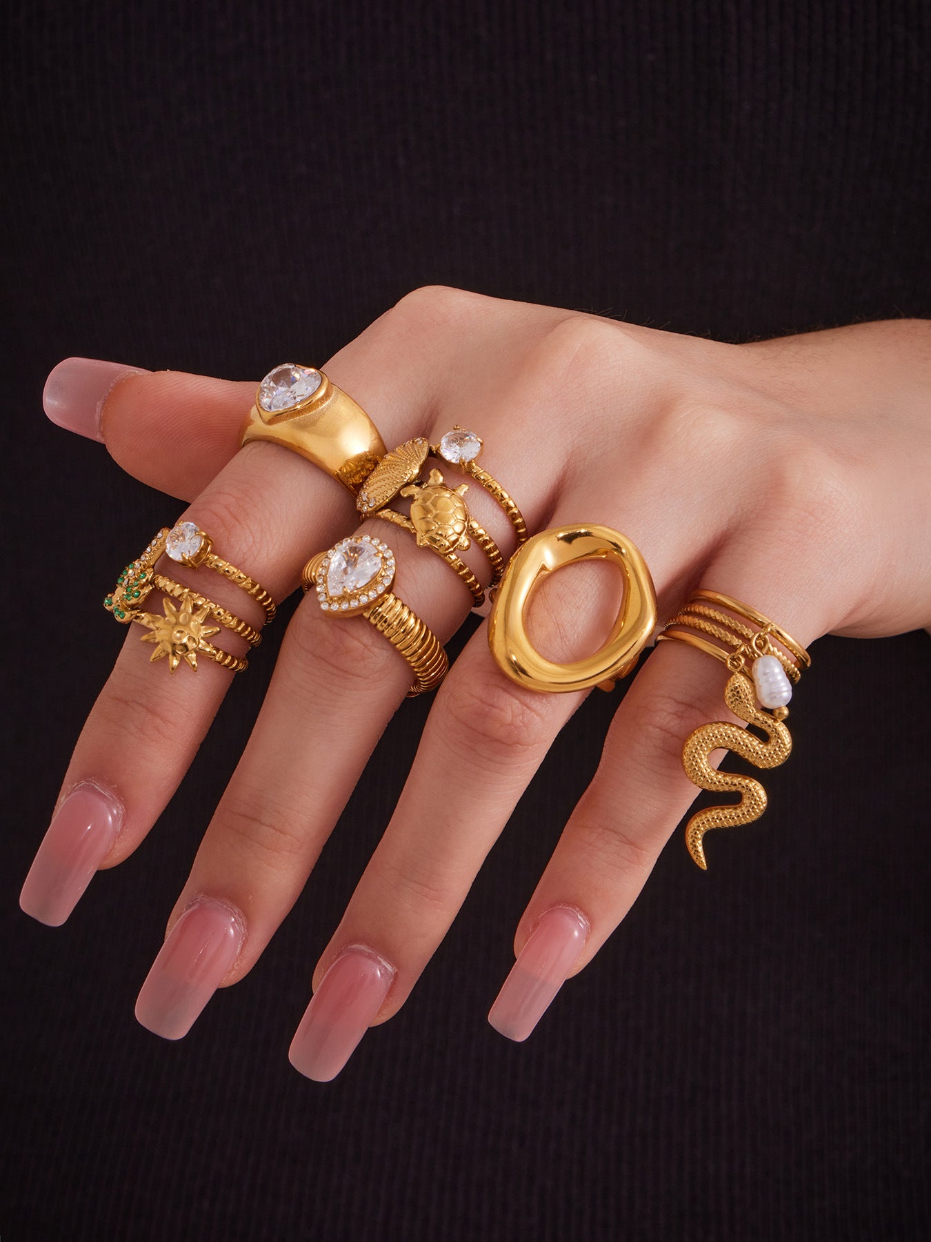 Stainless Steel Zircon Shell Rings Adjustable