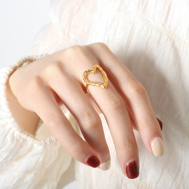 Irregular Heart-Shaped Niche Design Ring Stainless Steel