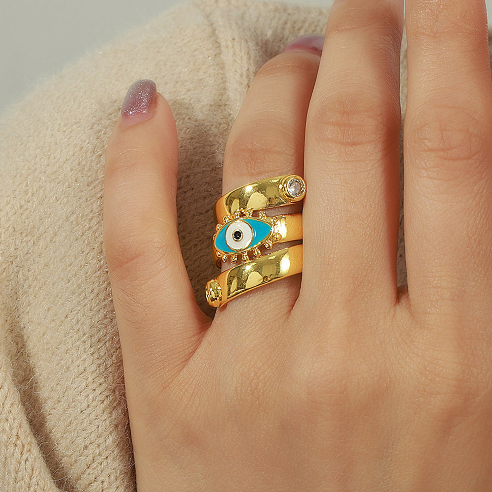 Copper Eye Twisted Enamel Glaze Chunky Rings