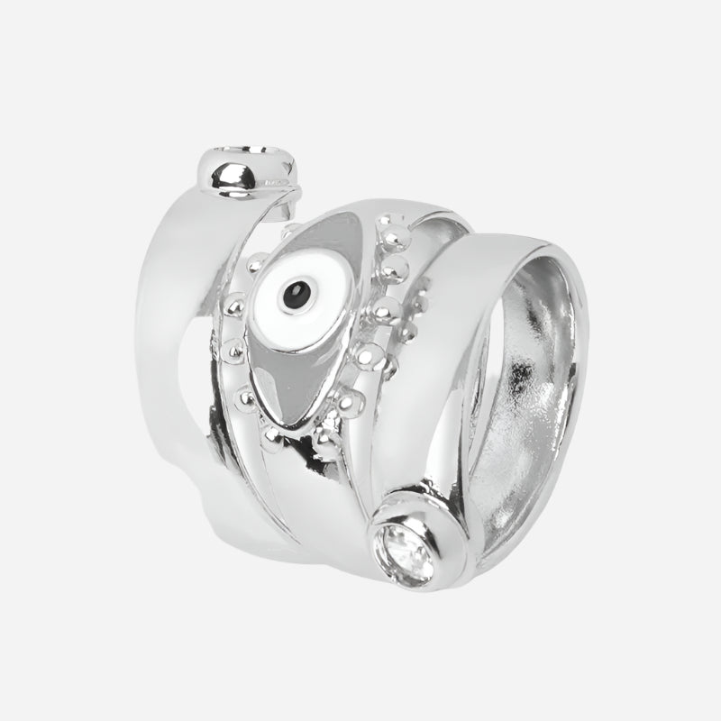 Silver ring with gemstones on a white background