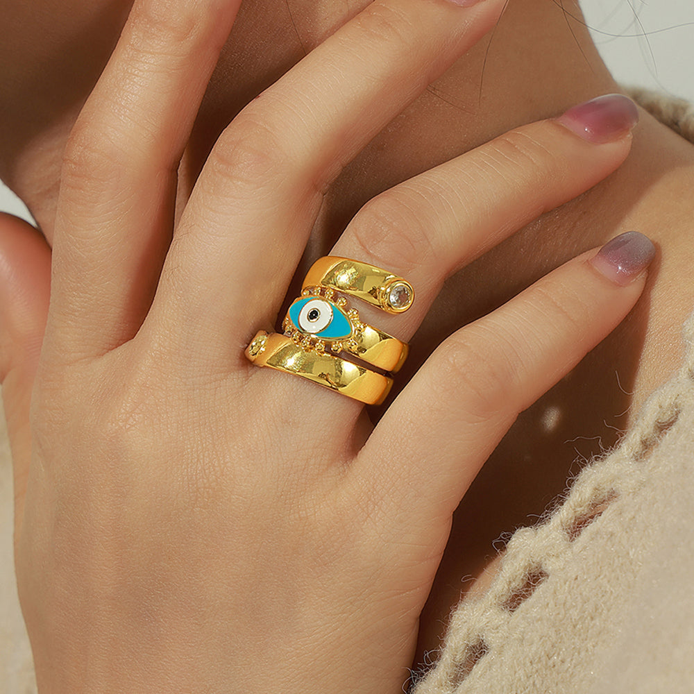 Copper Eye Twisted Enamel Glaze Chunky Rings
