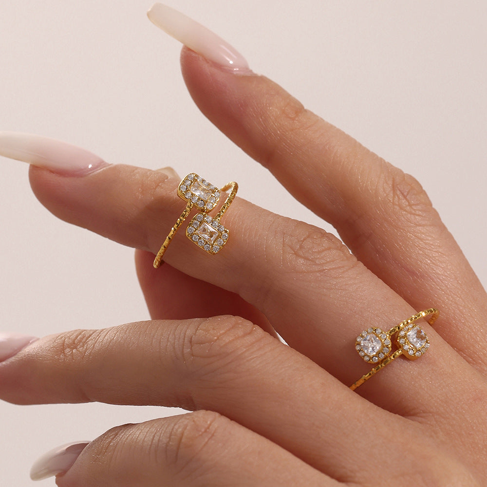 Square Cubic Zirconia Stainless Steel Rings
