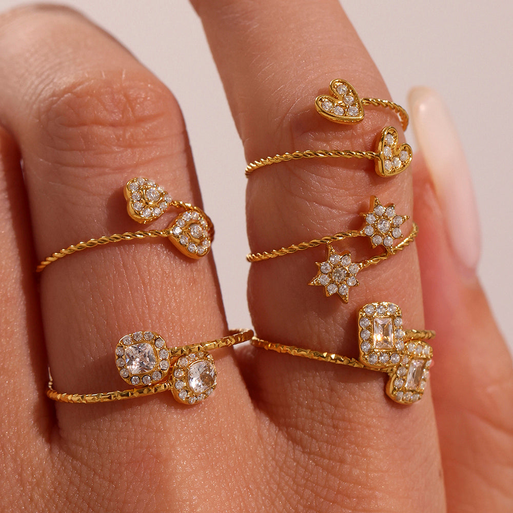 Square Cubic Zirconia Stainless Steel Rings