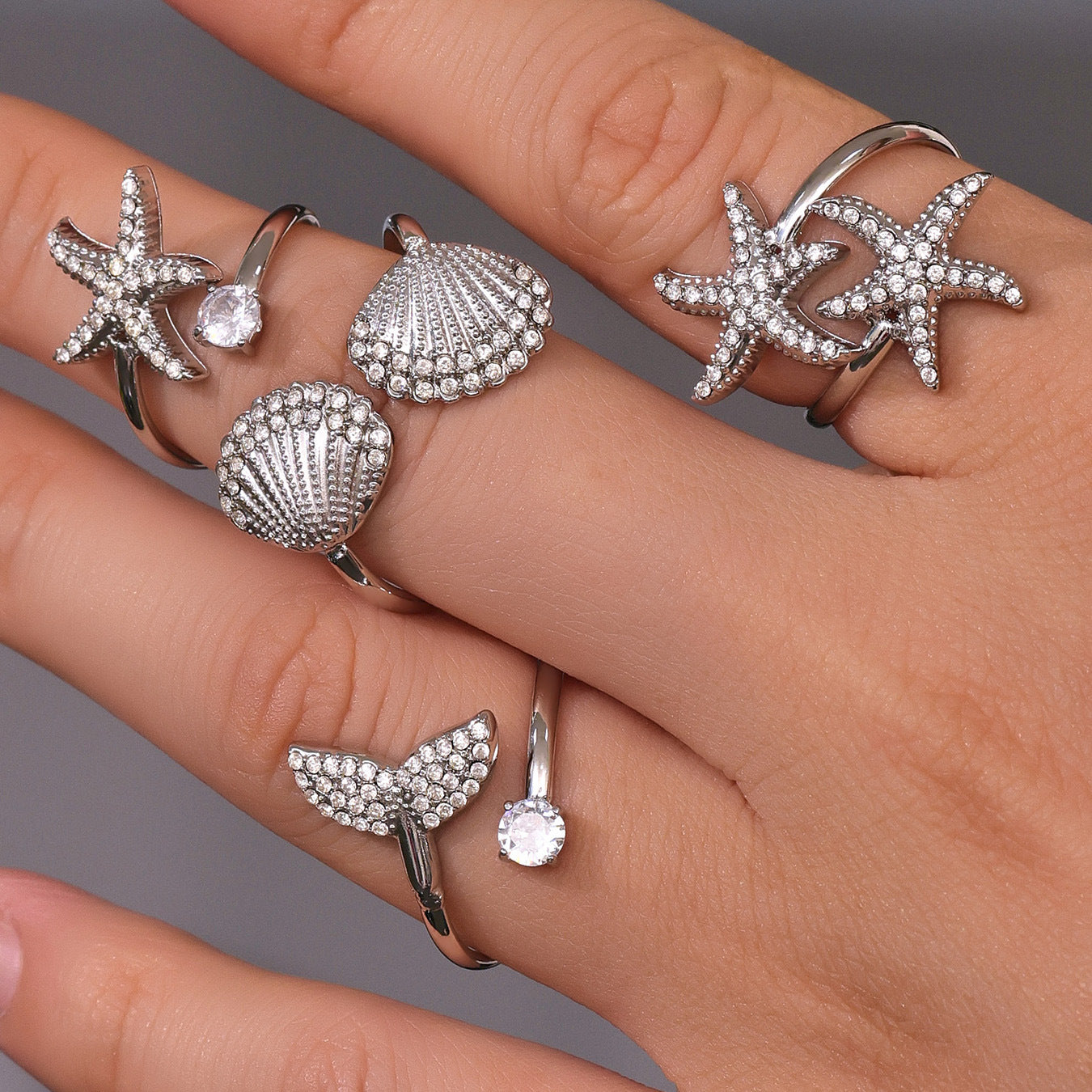 Gold Starfish Shell Zircon Open Index Finger Ring