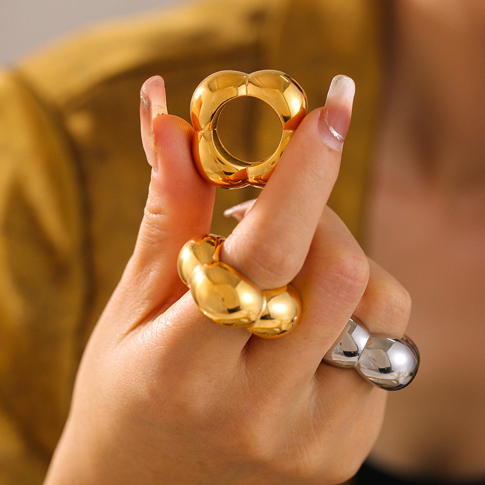 Hollow Flower Smooth Chunky Adjustable Rings
