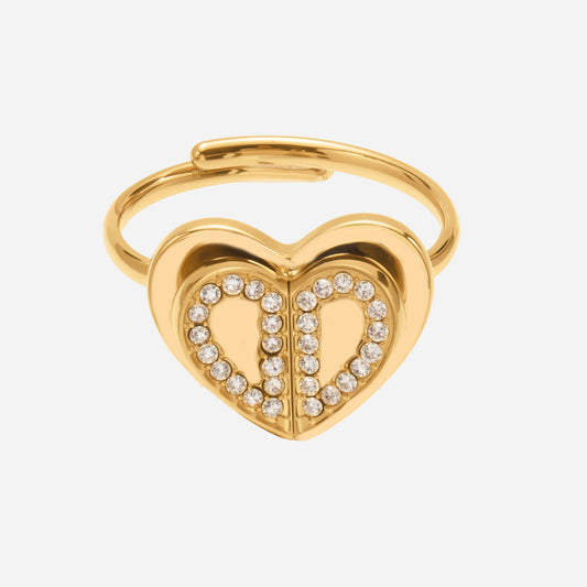 Super Shiny 5A Zircon Three-dimensional Double-layer Heart Rings