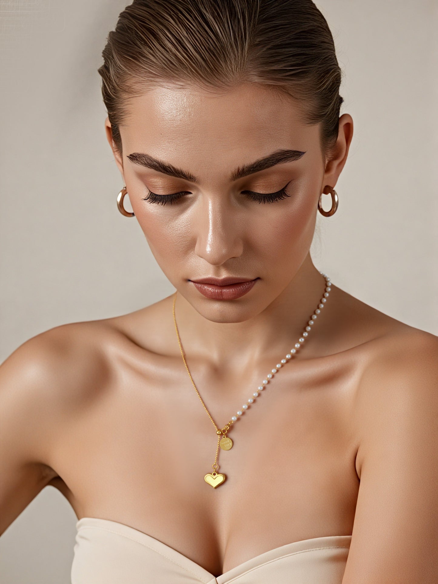 Round Heart Necklace Tassel Clavicle Chain Necklace