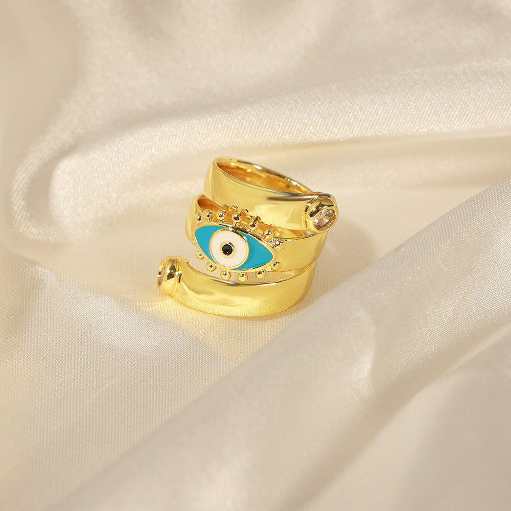 Copper Eye Twisted Enamel Glaze Chunky Rings