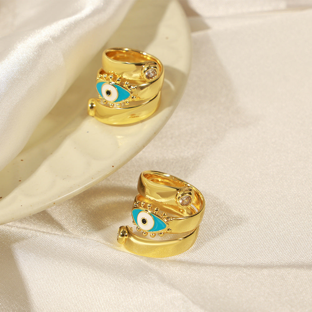 Copper Eye Twisted Enamel Glaze Chunky Rings