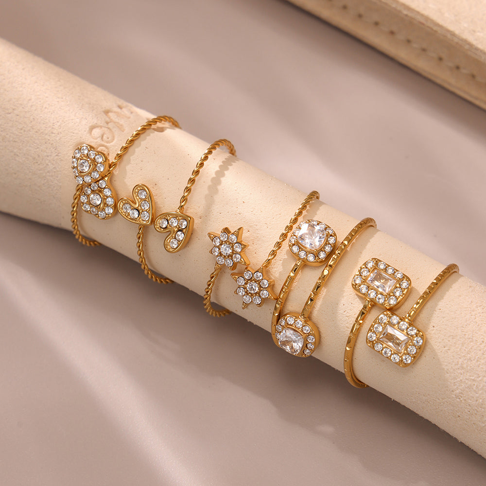 Heart Cubic Zirconia Stainless Steel Rings