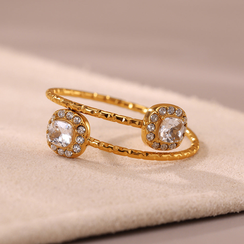 Square Cubic Zirconia Stainless Steel Rings
