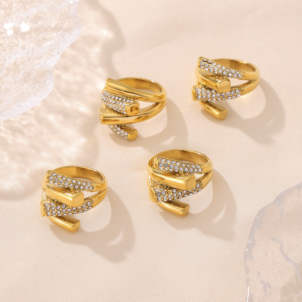 Adjustable Interlocking Geometric Ring with Zircon