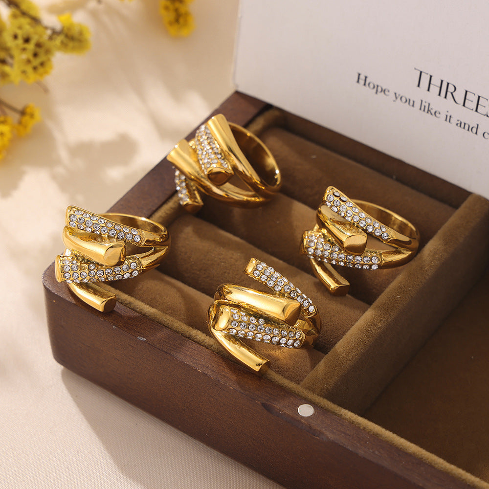 Adjustable Interlocking Geometric Ring with Zircon