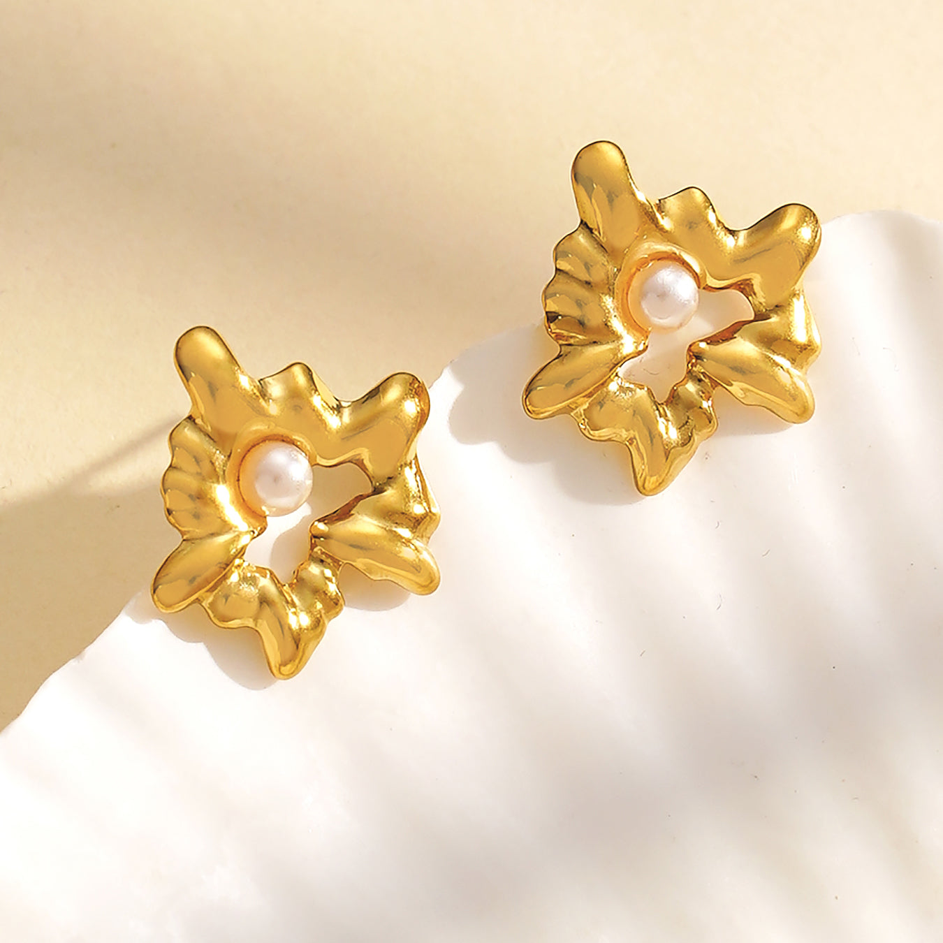 Geometric Pearl Stainless Steel Earrings