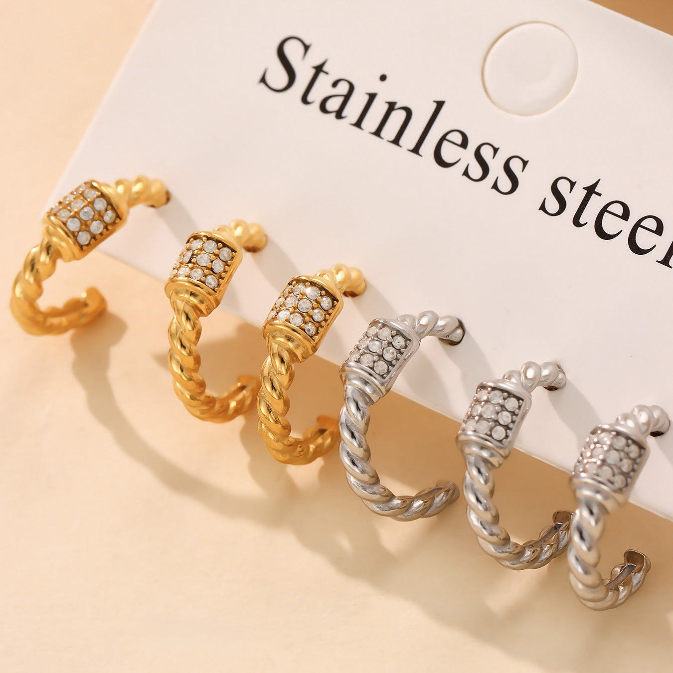 C-shaped Fried Dough Twists Zircon Earrings
