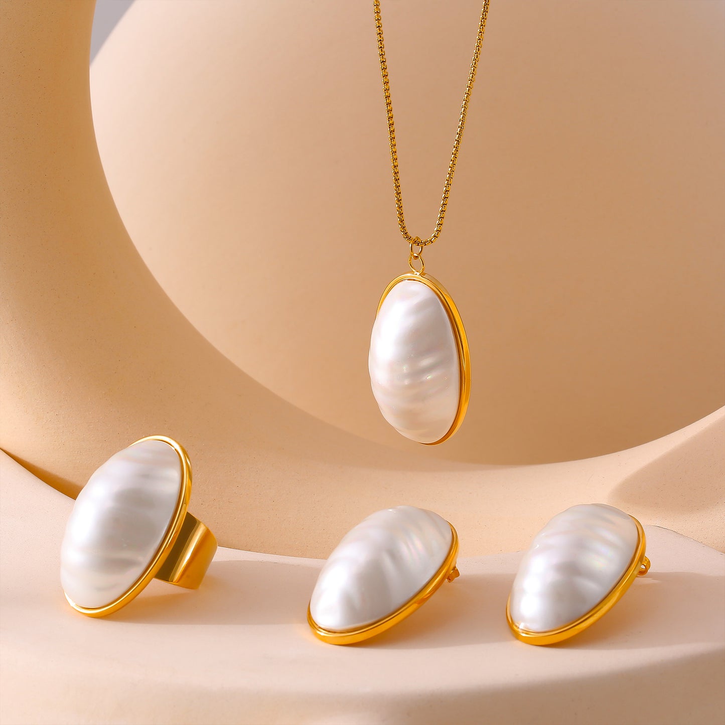 Oval Shell Stainless Steel Rings