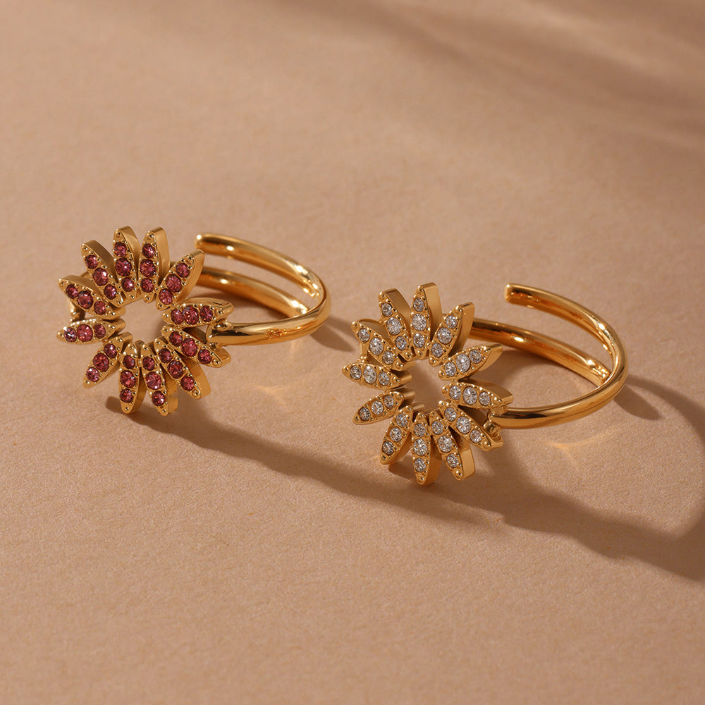 Sunflower Zircon Stainless Steel Adjustable Rings