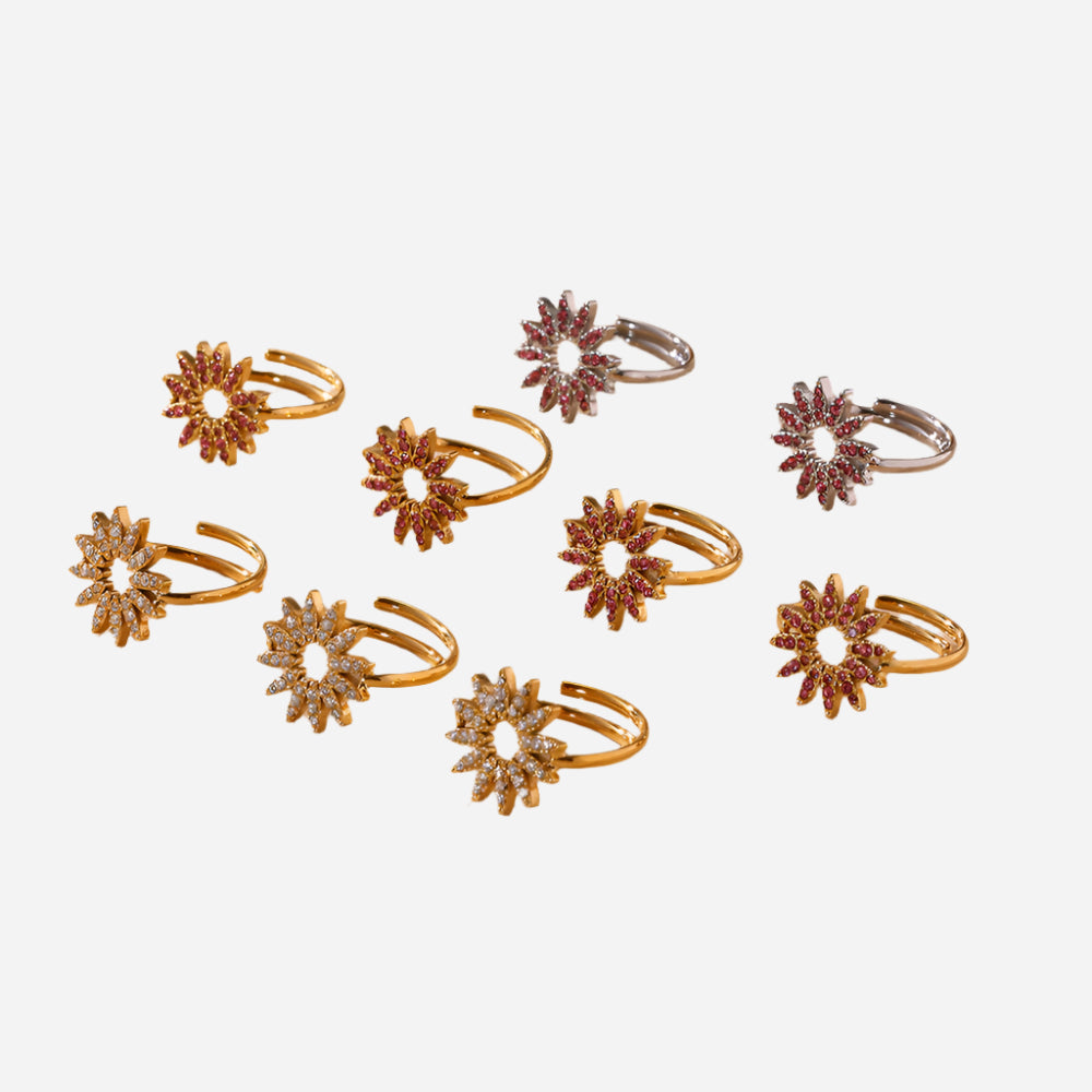 Sunflower Zircon Stainless Steel Adjustable Rings
