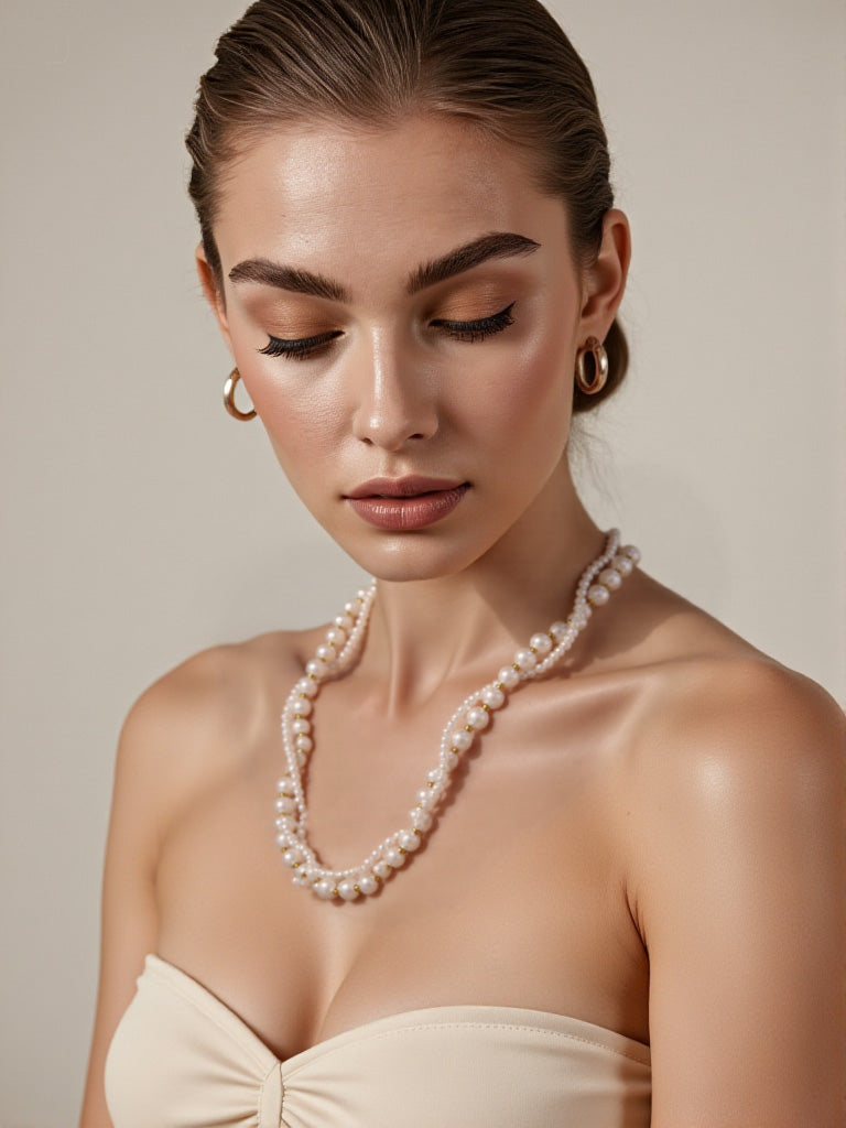 Shell Bead Double Layer Necklace Stainless Steel