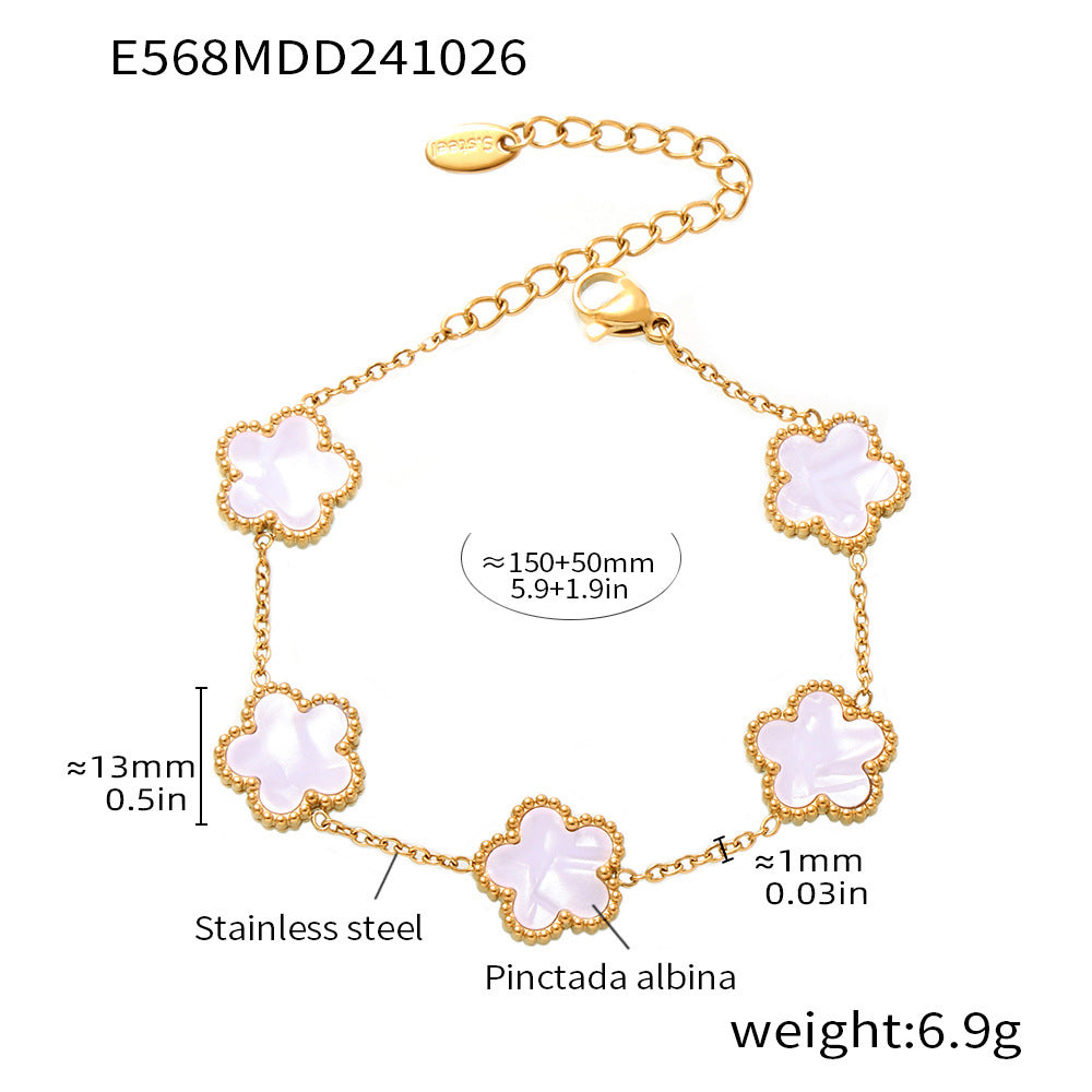 Specifications for white shell beaded bracelet with waterproof stainless steel finish