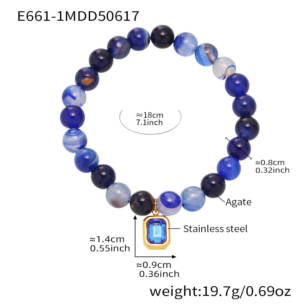 Measurement chart for blue agate beaded bracelet, 18cm length