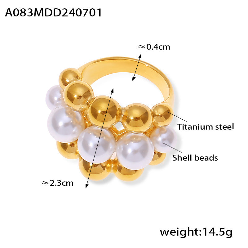 Size guide for adjustable gold pearl ring – measurement display with beaded pearl detail