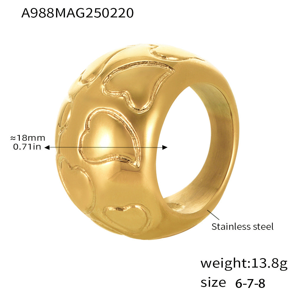 Adjustable gold ring size and material details shown on white background – 18K plated stainless steel