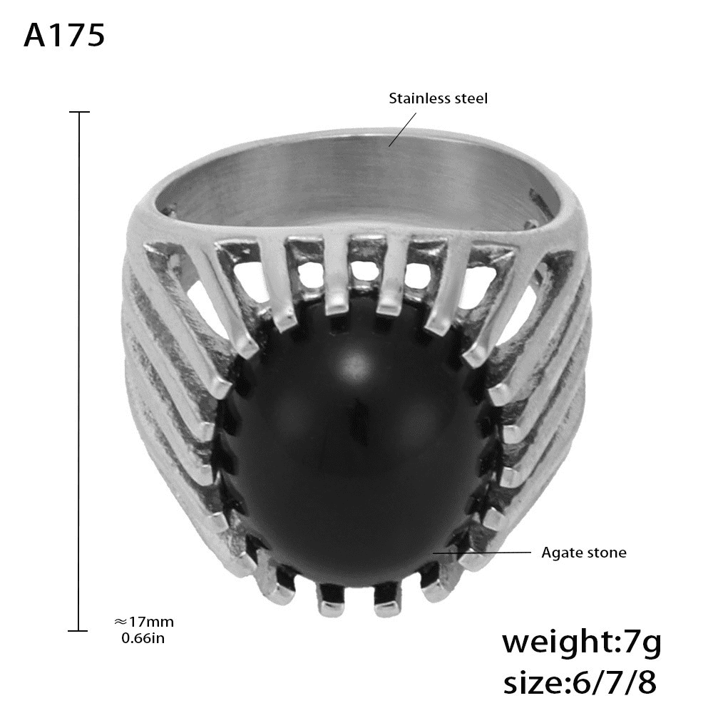 Size and dimension chart of stainless steel openwork onyx ring – silver-tone adjustable ring