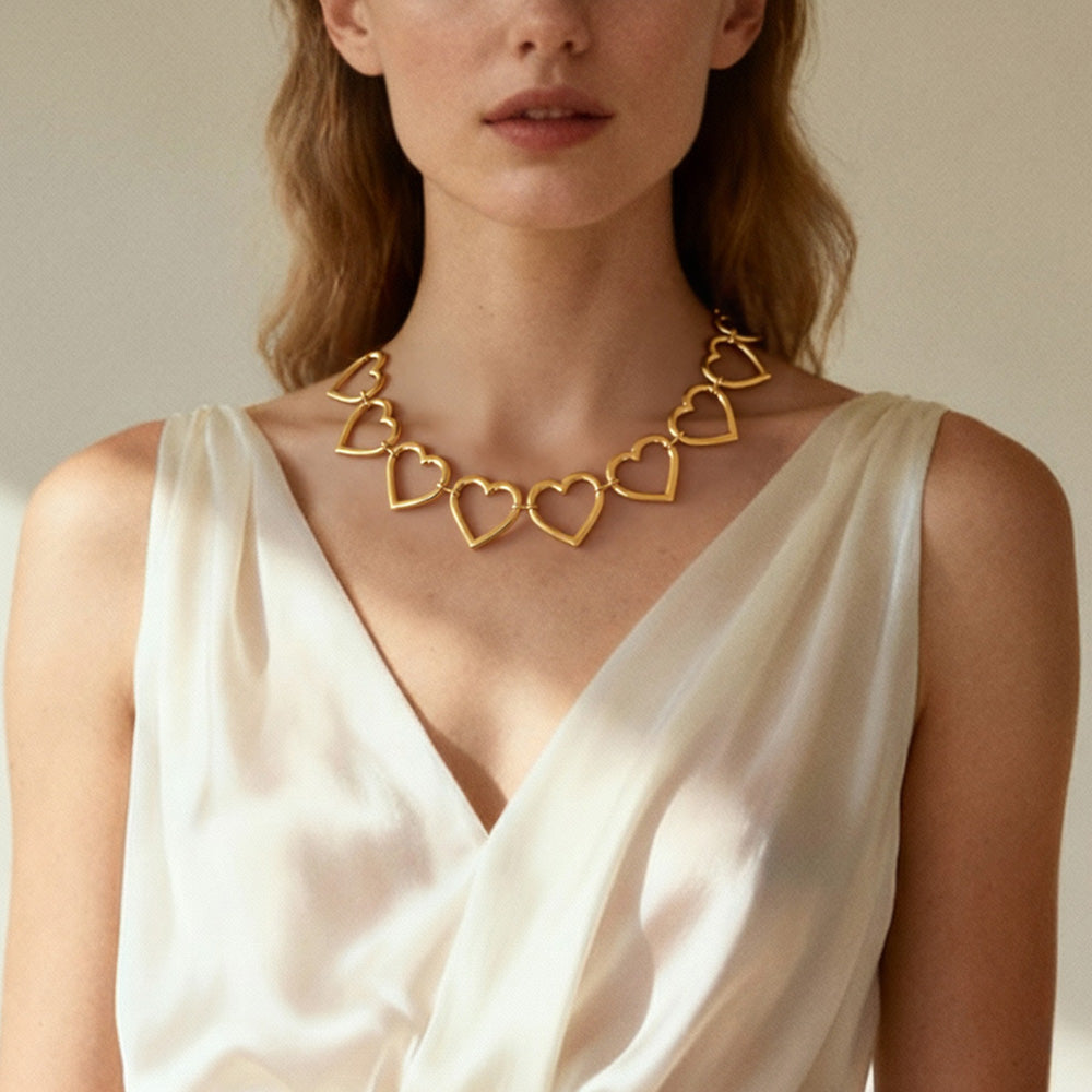 Statement Heart Chain Necklace | 18K Gold Stainless Steel Jewelry