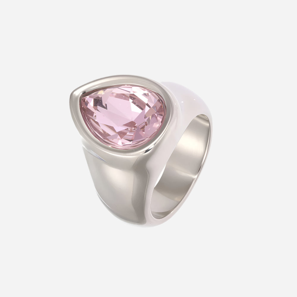 Steel-colored stainless steel ring displayed on a white background, showcasing its durability and sleek design.