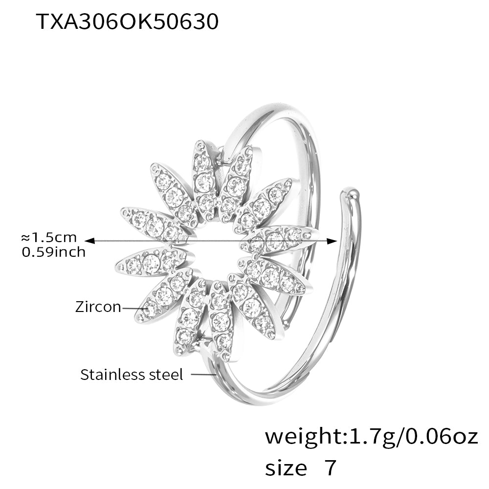 Sunflower Zircon Stainless Steel Adjustable Rings
