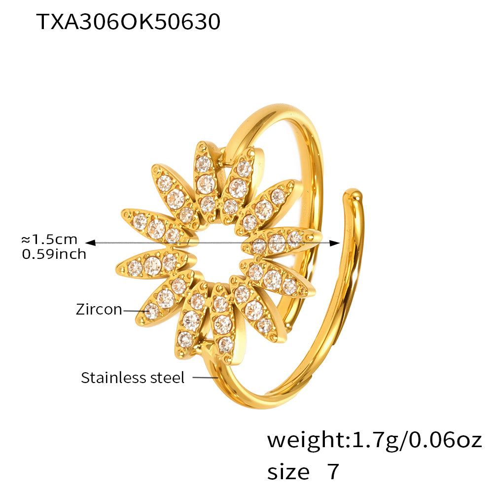 Sunflower Zircon Stainless Steel Adjustable Rings