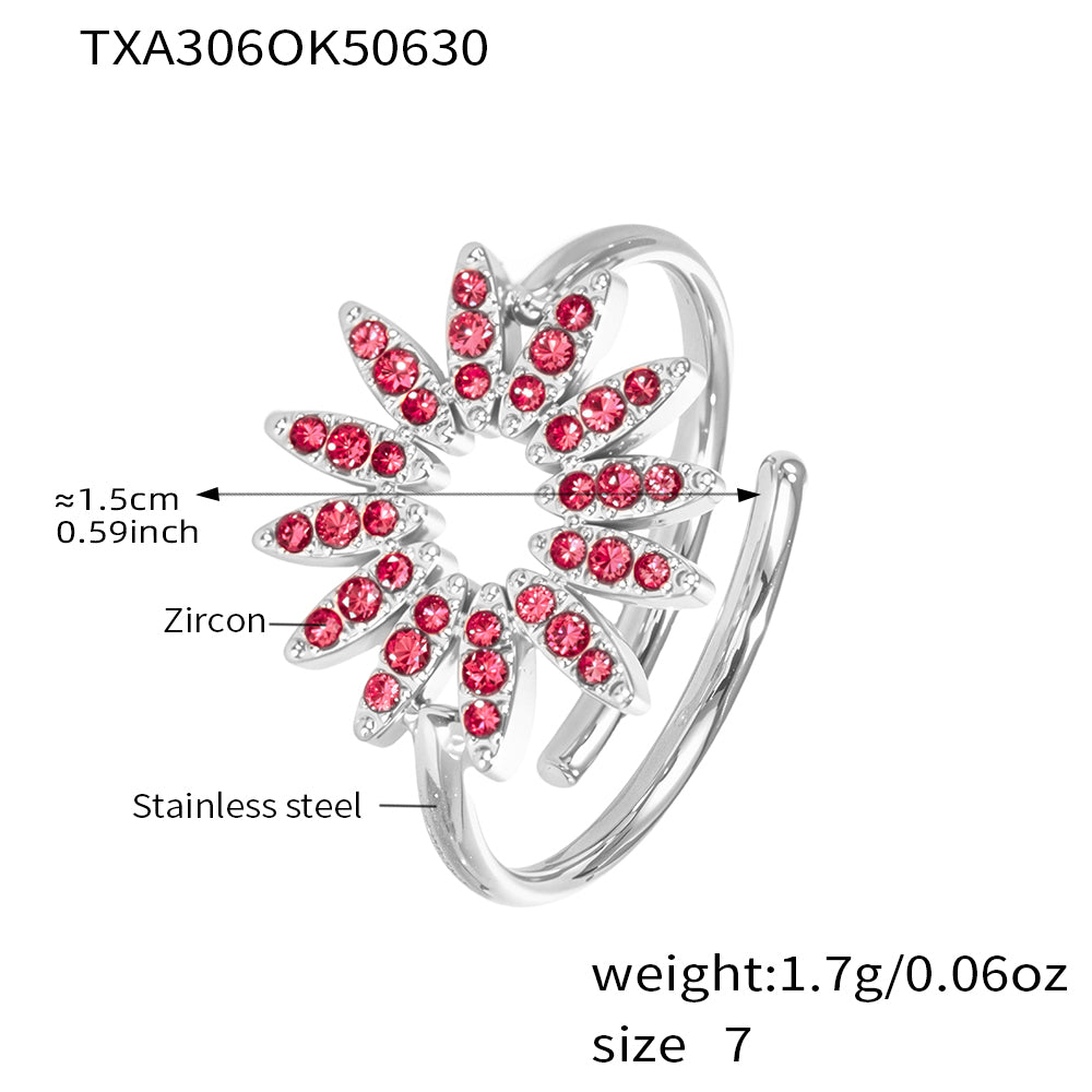 Sunflower Zircon Stainless Steel Adjustable Rings