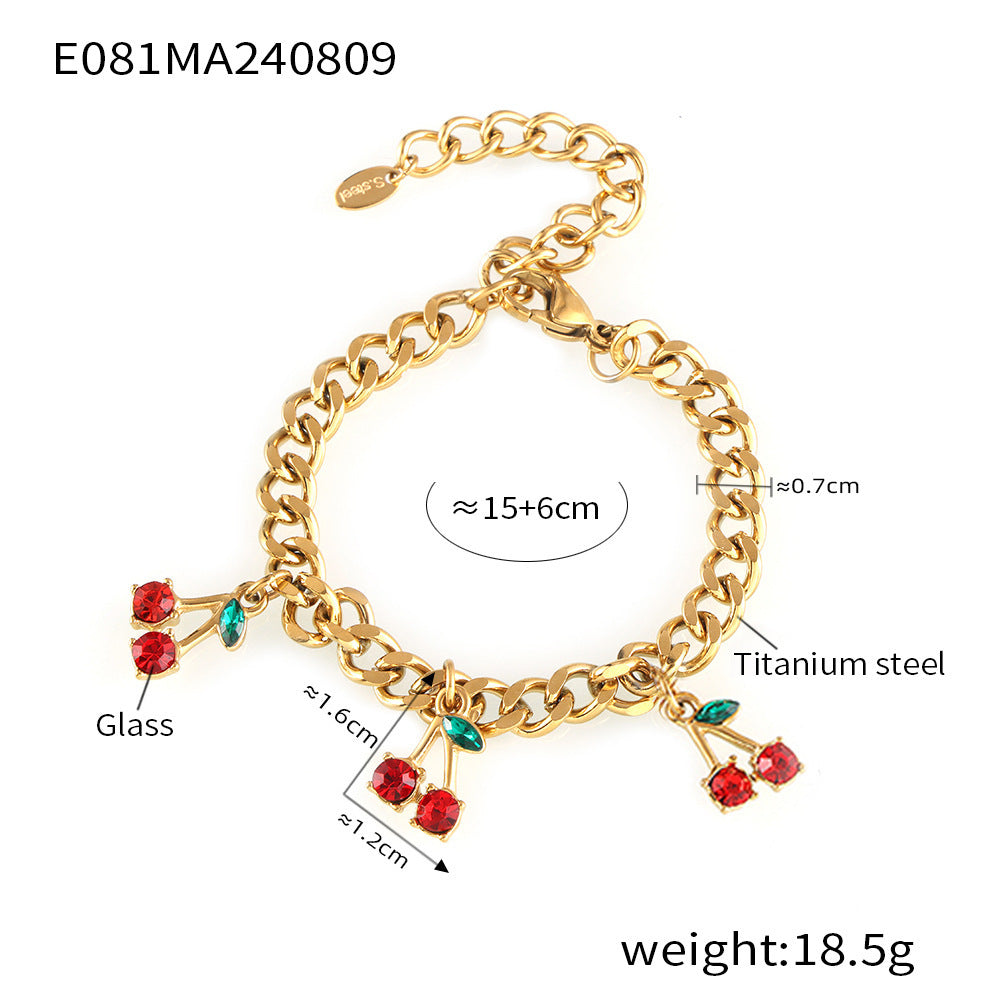 Red Glass Stone Cherry Bracelet