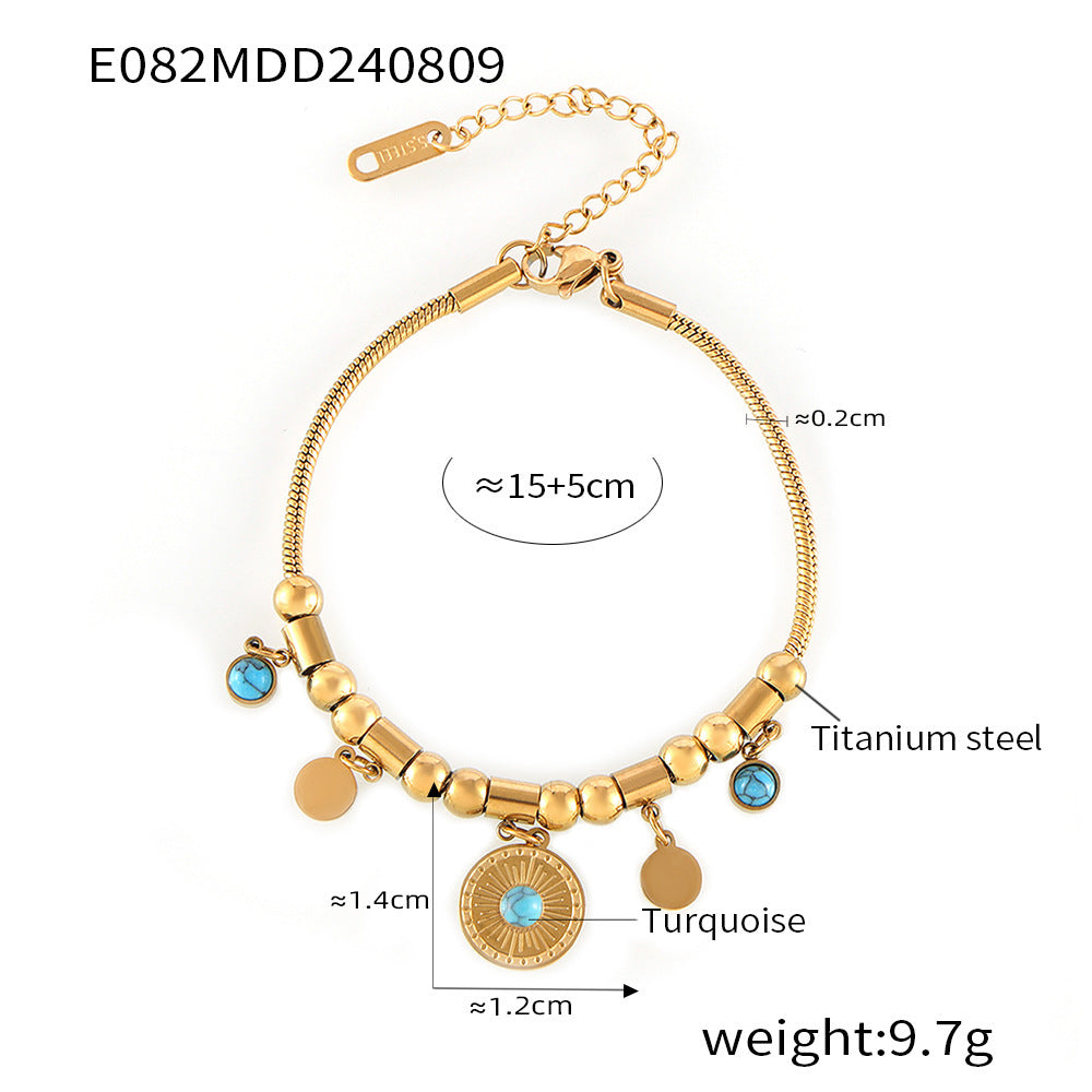 Blue Turquoise Round Pendant Bracelet